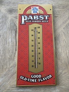 Pabst Blue Ribbon Beer Tin Thermometer Sign