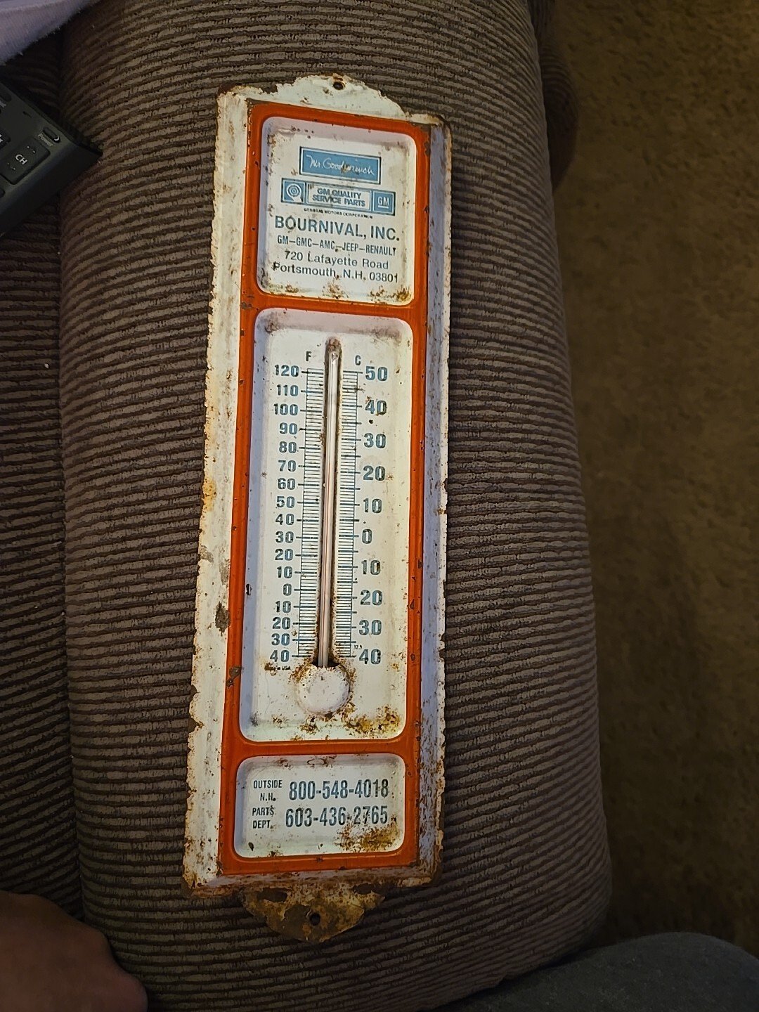 Bournival Car Dealership Vintage Tin Thermometer