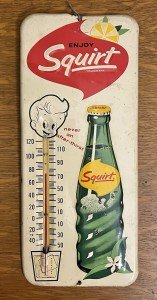 1960s Squirt Soda Metal Advertising Thermometer Sign