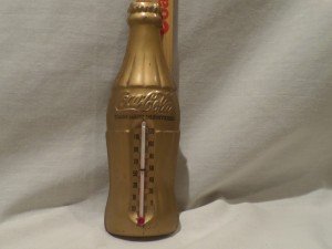 Coca Cola Bottle Thermometer - Vintage Gold Tin