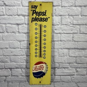 Pepsi Please Vintage Thermometer Bottle Cap Sign