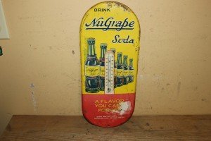 Vintage 1940's NuGrape Soda Metal Thermometer Sign