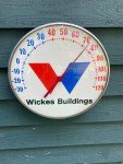 1960s Wickes Buildings Metal Thermometer with Glass Face