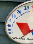 1960s Wickes Buildings Metal Thermometer with Glass Face