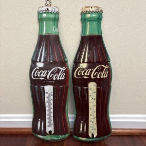 Coca-Cola Vintage Tin Bottle Thermometer Sign 16