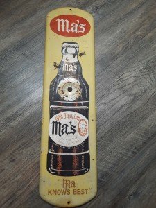 Vintage Ma's Root Beer Soda Tin Thermometer