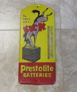 Vintage Prestolite Batteries Thermometer Sign – Donkey Kick