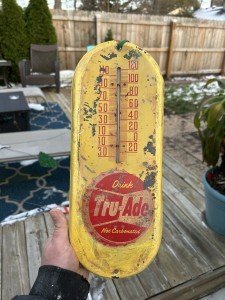 Tru Ade Orange Soda Antique Metal Thermometer Sign