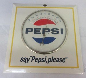 Vintage Pepsi Cola Square Tin Wall Thermometer
