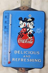 Walt Disney Coca Cola Porcelain Thermometer Sign