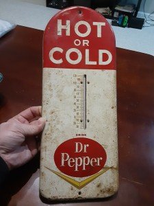 Vintage 1950s Dr. Pepper Metal Thermometer Sign