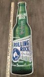 Rolling Rock Beer Bottle Wall Sign with Thermometer