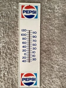 1970s Pepsi Metal Thermometer - 28"x7