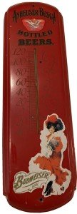 Anheuser-Busch Vintage Beer Thermometer with Budweiser Girl