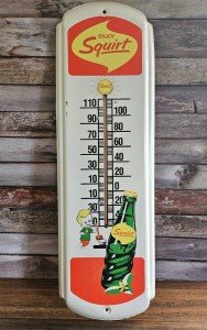 Vintage Squirt Soda Tin Wall Thermometer