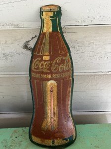 Coca Cola 17" Metal Bottle Thermometer Sign