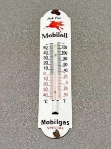 Vintage 12" Mobil Pegasus Thermometer Sign