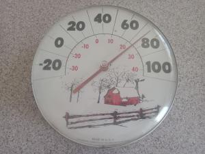 Vintage Jumbo Dial Thermometer with Winter Farm Scene