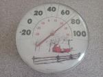 Vintage Jumbo Dial Thermometer with Winter Farm Scene