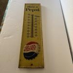 1960s Pepsi Cola Advertising Thermometer Metal Sign