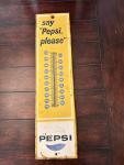 1960s Vintage Pepsi Metal Sign Thermometer 28x7