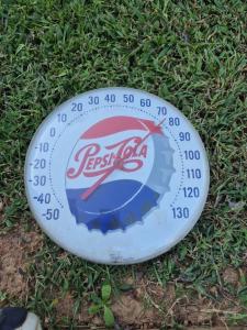 Vintage Pepsi-Cola Jumbo Dial Thermometer with Bottle Cap
