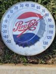 Vintage Pepsi-Cola Jumbo Dial Thermometer with Bottle Cap