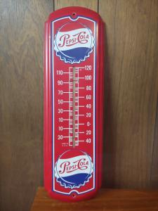 Retro PEPSI-COLA Metal Tin Sign Thermometer 27"x8