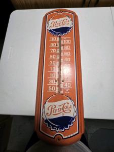 1950s Orange Pepsi-Cola Painted Metal Thermometer