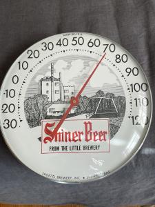 Shiner Beer Vintage Round Glass Advertising Thermometer
