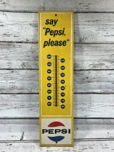 Vintage Pepsi Please 70s Metal Advertising Thermometer