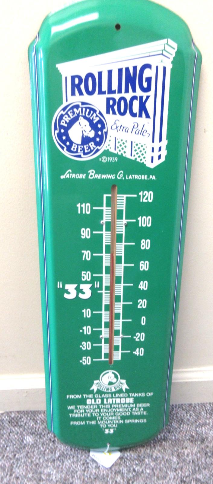 Vintage Rolling Rock Beer Tin Thermometer