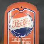 1950s Pepsi Cola Metal Thermometer with Bottle Cap