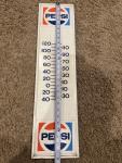 Retro Pepsi Sign Thermometer Metal 28x7” 1974