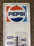 Retro Pepsi Sign Thermometer Metal 28x7” 1974