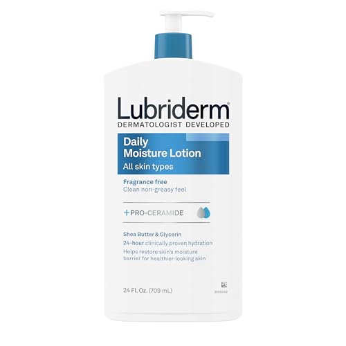 Lubriderm Fragrance Free Daily Moisture Lotion + Pro-Ceramide, Shea Butter & Glycerin, Face, Hand & Body Lotion for Sensitive Skin, Hydrating Lotion for Healthier-Looking Skin, 24 fl. oz