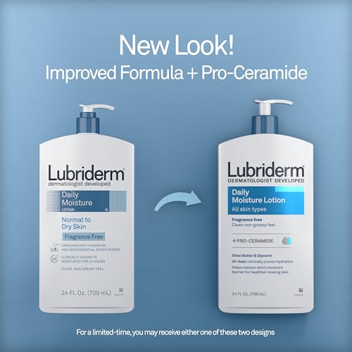 Lubriderm Fragrance Free Daily Moisture Lotion + Pro-Ceramide, Shea Butter & Glycerin, Face, Hand & Body Lotion for Sensitive Skin, Hydrating Lotion for Healthier-Looking Skin, 24 fl. oz