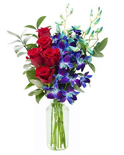 Express Delivery: Red Roses and Blue Orchid Bouquet for Women