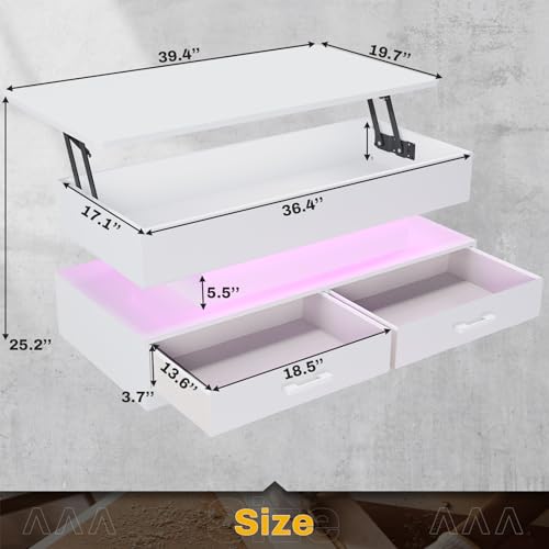 SEDETA 40" Lift Top Coffee Table, White