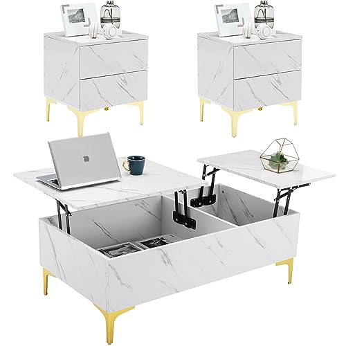 White Marble Print Living Room Furniture Set