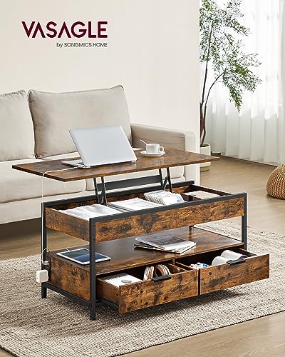 Lift Top Coffee Table with Storage, Charging Station