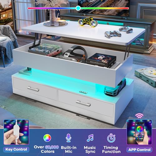 SEDETA 40" Lift Top Coffee Table, White