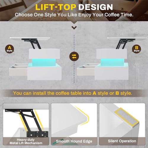 SEDETA 40" Lift Top Coffee Table, White