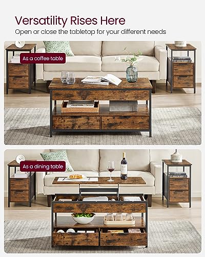 Lift Top Coffee Table with Storage, Charging Station