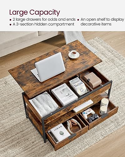 Lift Top Coffee Table with Storage, Charging Station