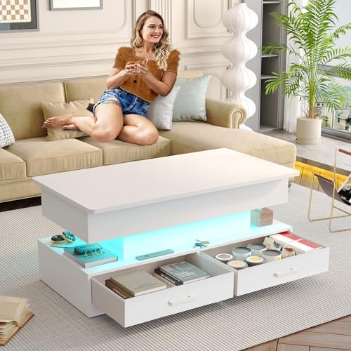 SEDETA 40" Lift Top Coffee Table, White