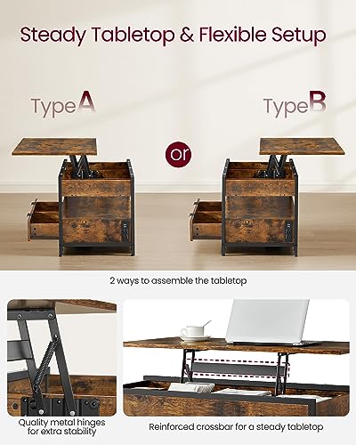 Lift Top Coffee Table with Storage, Charging Station