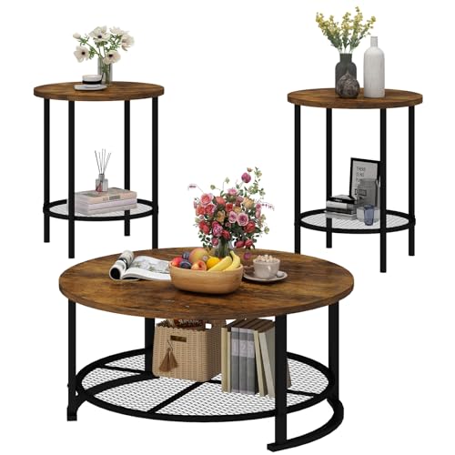 Modern Rustic Brown 3-Piece Coffee Table Set