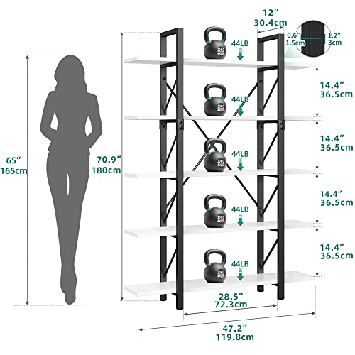 YITAHOME 5 Tier Bookshelf, Modern Minimalist White
