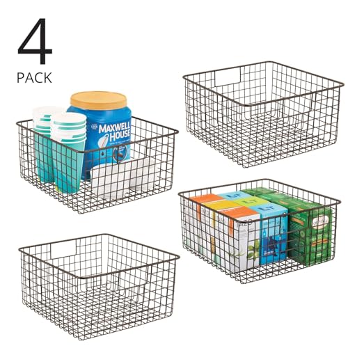 mDesign Metal Wire Storage Basket Organizer - 4 Pack